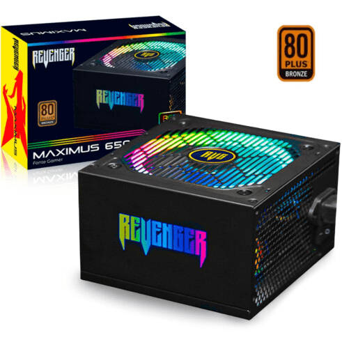Fonte ATX 550W 80 Plus Bronze PFC Ativo com Led RGB REVENGER - FO-MAX01RGB