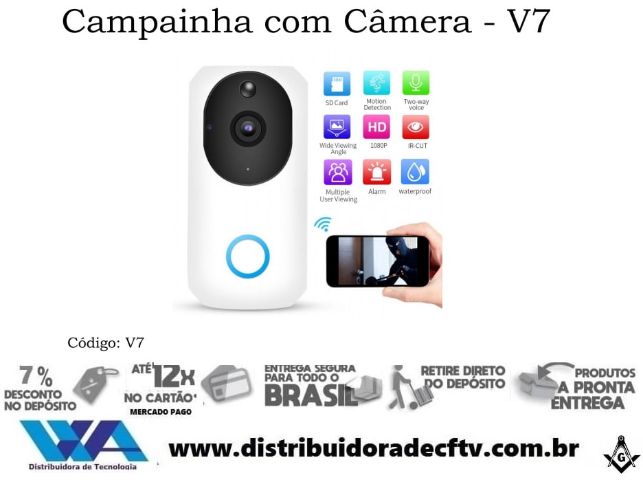 Compre Câmera Campainha Vídeo Porteiro IP WiFi V7 com acesso remoto e visão noturna. Ideal para residências e comércios. Envio rápido.