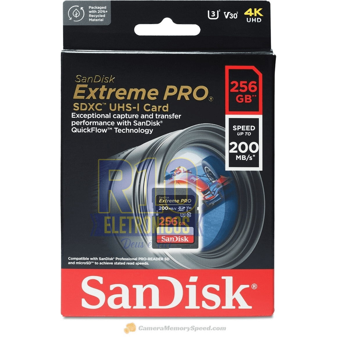 MEMÓRIA SDHC 256GB EXTREME PRO 200MB/S 4K SANDISK SDSDXXD-256G-GN4IN