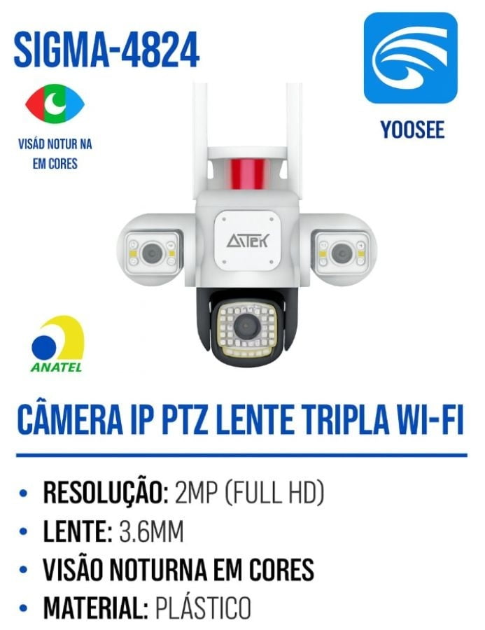 Câmera IP PTZ WiFi Lente Tripla SIGMA-4824