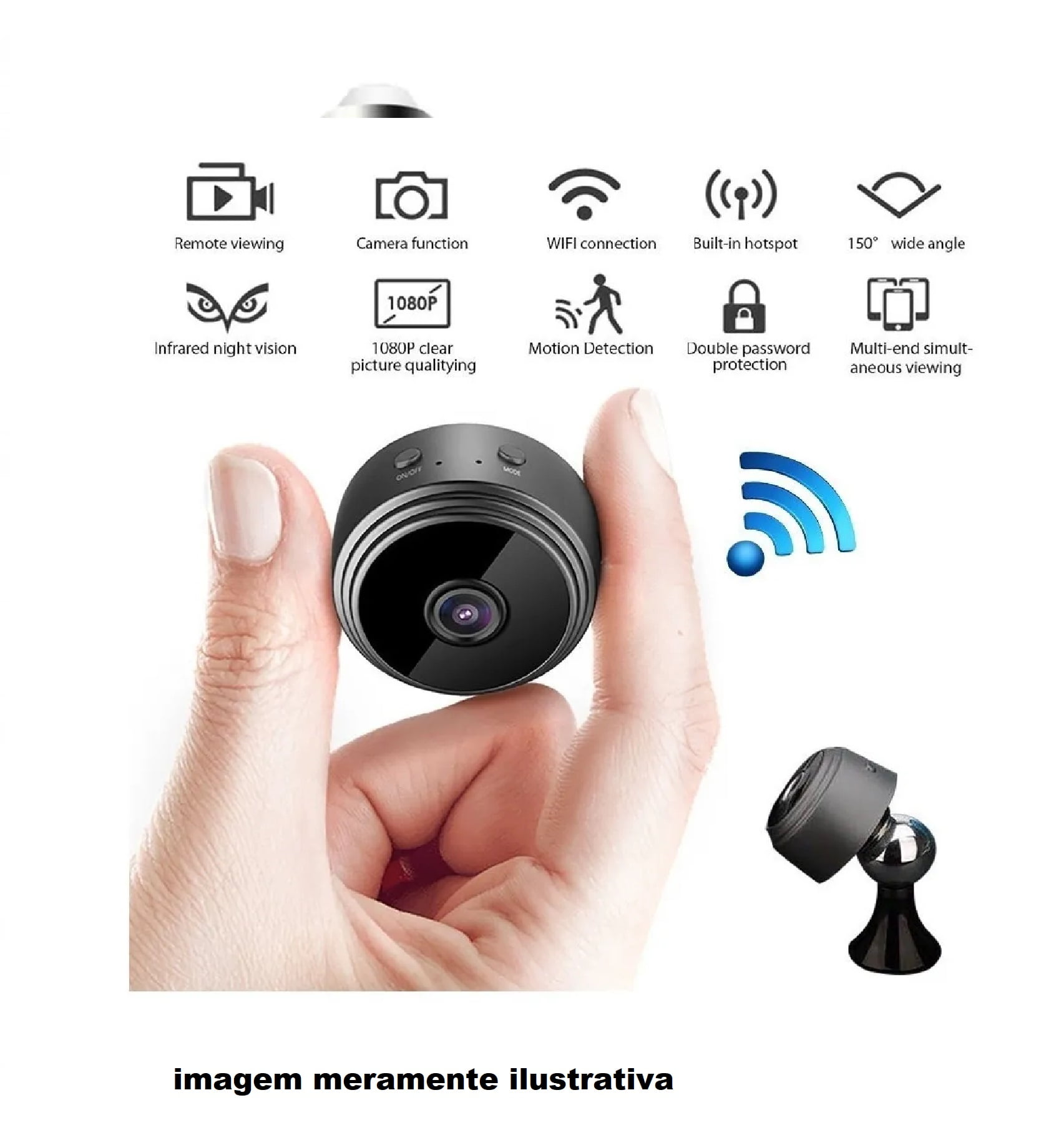 Mini Espiã Câmera A9 Segurança Wifi Sensor Movimento Noturna