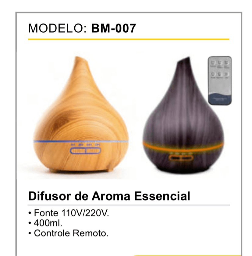 BM-007 Difusor de Aroma Essencial 400ml com Controle Remoto