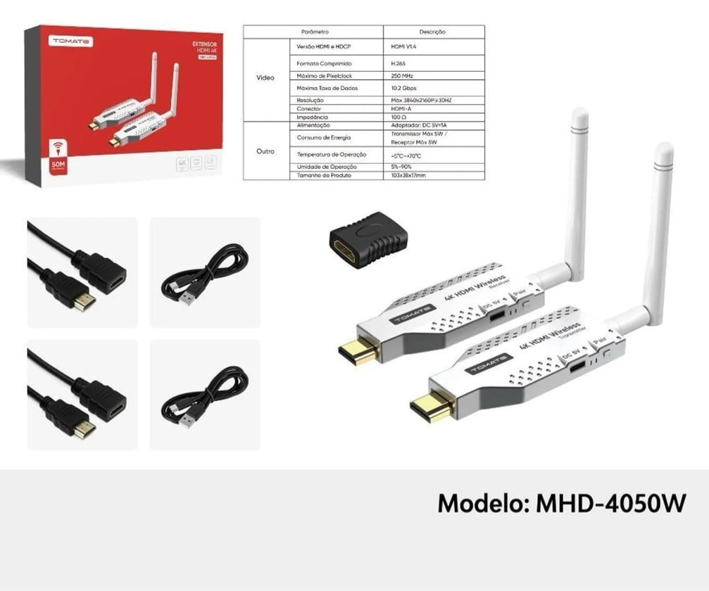 Transmissor HDMI Sem Fio 4K 50 Metros Tomate MHD-4050W