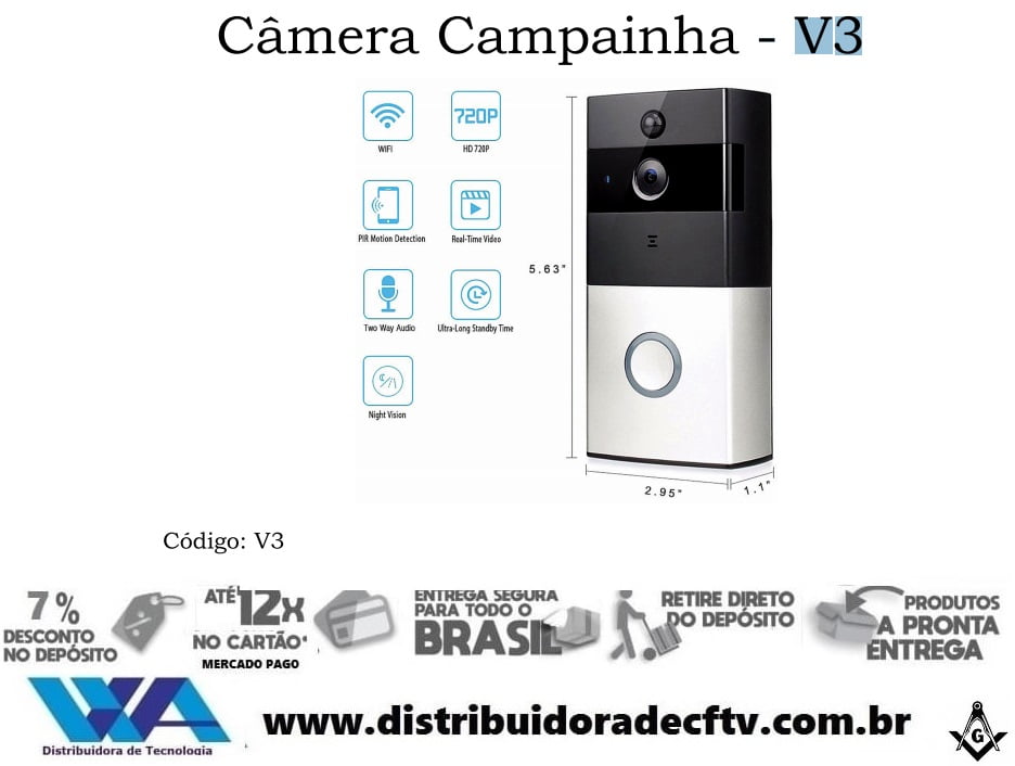 Câmera Campainha Video porteiro ip wi-fi - V3