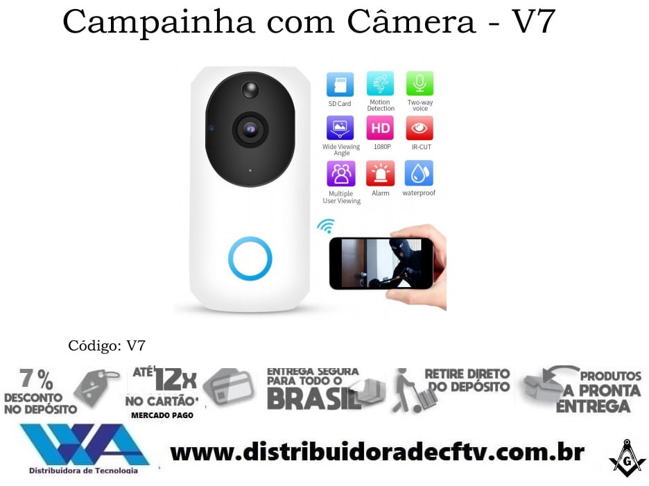 Câmera Campainha Video porteiro ip wi-fi - V7 