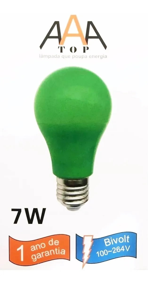 Lâmpada Led A A A Top Colors Verde 7w Econômica E-27 Bivolt