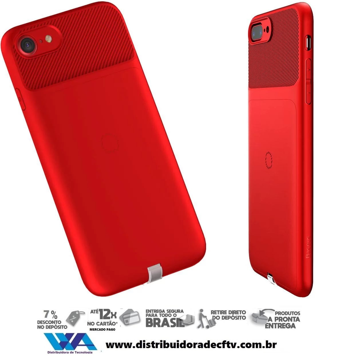 Capa para Carregamento Sem Fio Baseus Wireless Iphone 7 Vermelho
