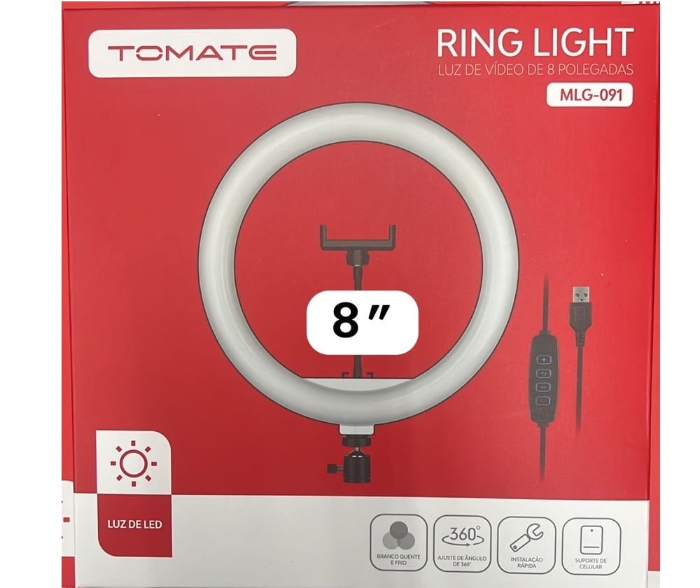 Ring Light 8 Polegadas Tomate OR-PL08 MLG-091 com Suporte Celular