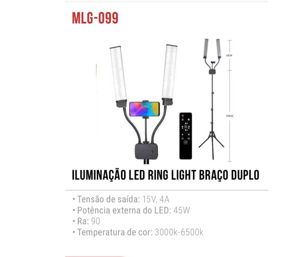 Ring Light com Braço Duplo Tomate MLG-099 Iluminação LED