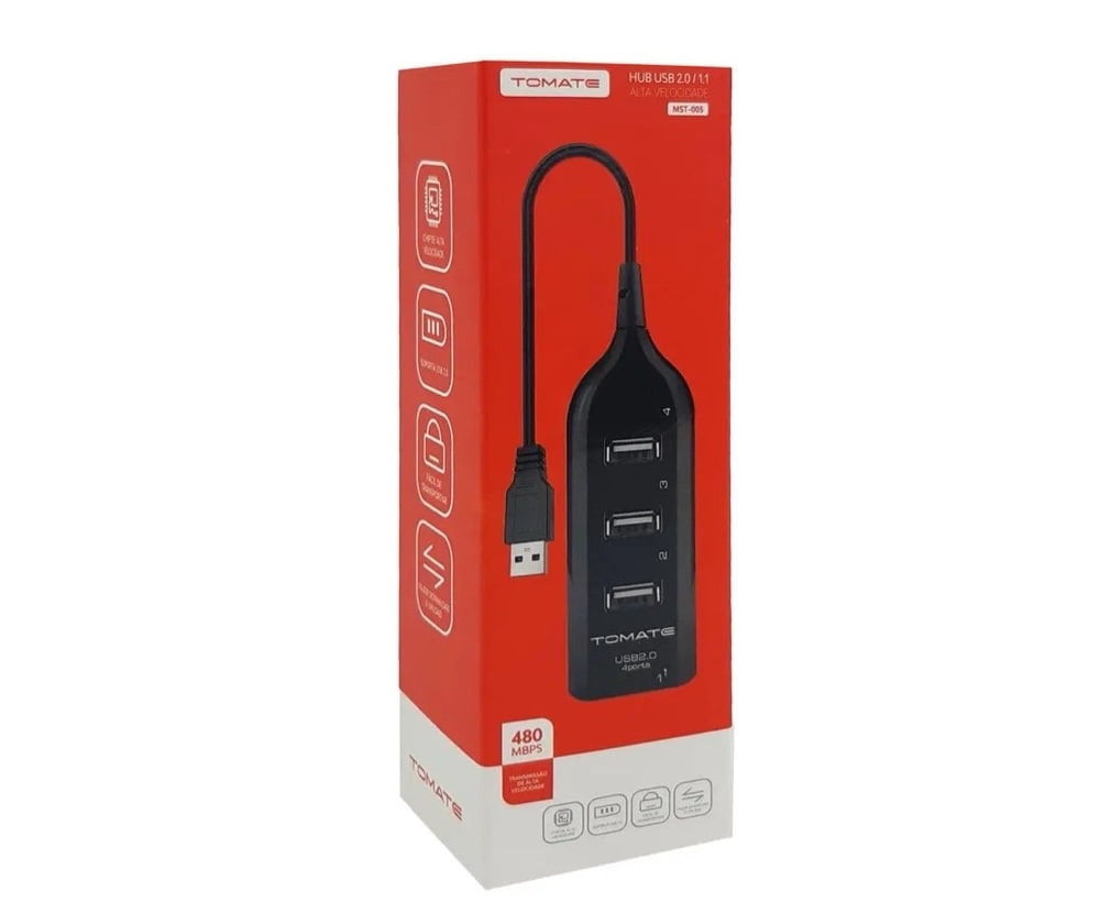 Hub USB 2.0 4 Portas Tomate MST-005 Alta Velocidade