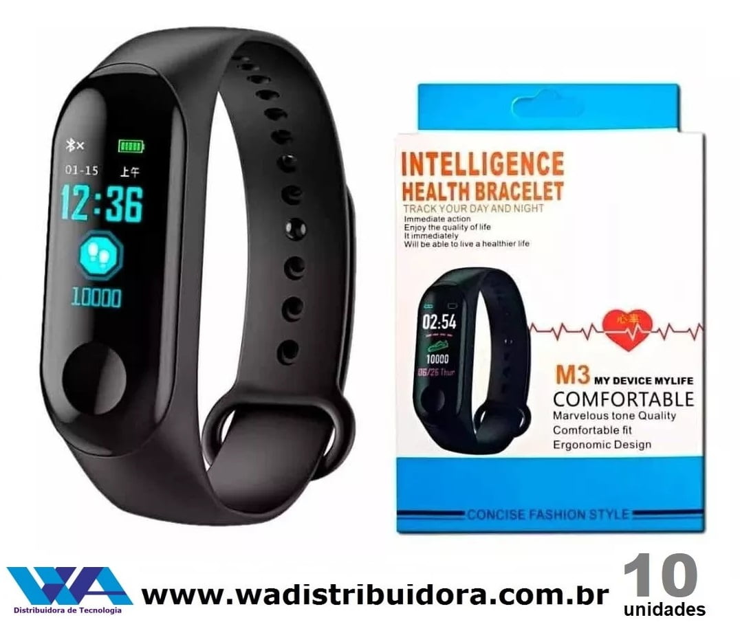 Relógio Tipo Pulseira Inteligente M3 Bluetooth Mede Batimentos Tira Pressão Arterial Importado Com Função Bluetooth Full