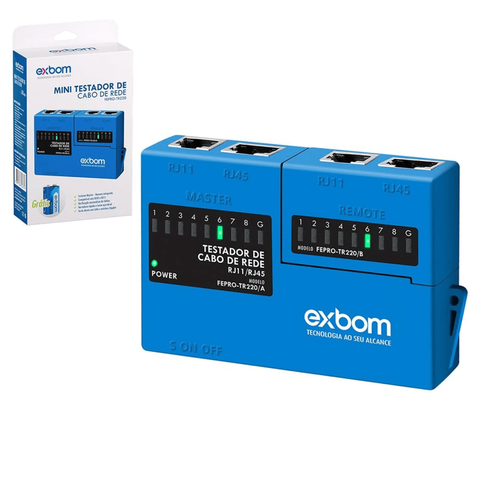 Mini Testador de Cabo de Rede RJ45/RJ11 Portátil Exbom FEPRO-TR220