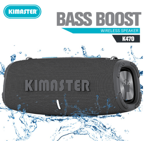 Caixa de Som Bluetooth 20W Bass Boost Cinza com Usb/P2/FM Resistente á Água IPX6 KIMASTER - K470CZ