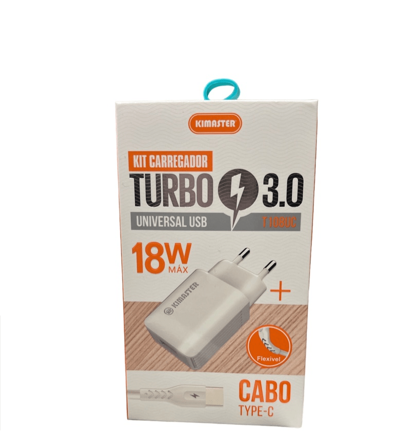 Carregador Turbo Qc 3.0 Tipo C Kimaster KT639 Com Cabo Reforçado USB-C para USB