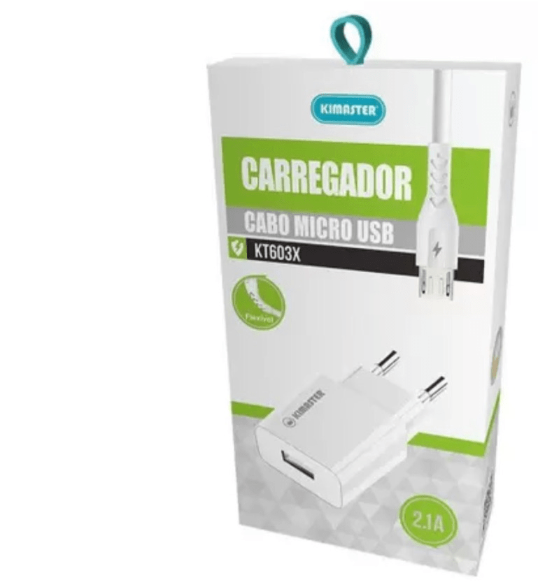 T502UV Kit Carregador Universal de Tomada 1 USB + Cabo Micro USB V8 3.1A Kimaster - KT603X Branco