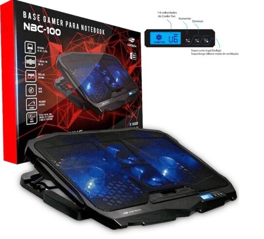 Base Gamer C3Tech para Notebook até 17.3' LED Azul 4 Coolers - NBC-100BK 