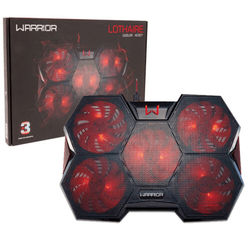 Base Gamer Warrior para Notebook com 5 FAN Usb Colmeia Led Vermelho - AC327