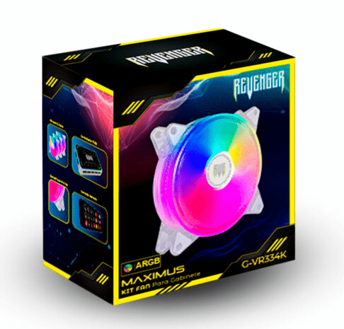 Cooler Fan ARGB 120mm Brancas Kit com 3 unidades e Controladora REVENGER - G-VR334K