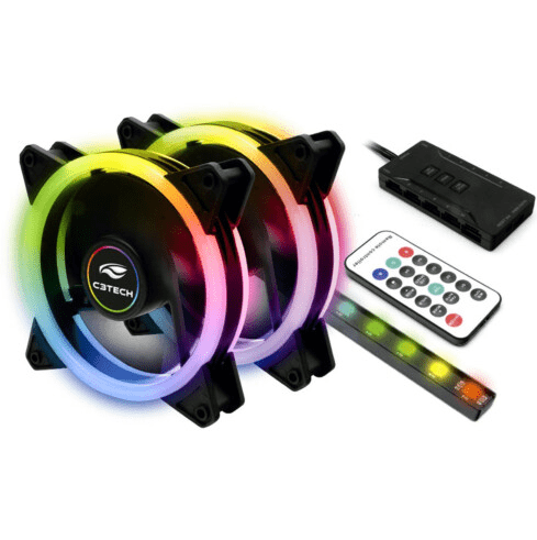 Cooler Fan C3Tech Kit com 2 unidades 12cm Led ARGB- F7-L600RGB