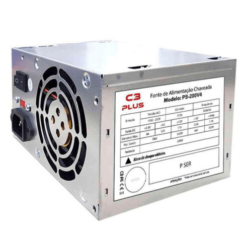 Fonte ATX 200w C3Tech Bivolt Manual Sem Cabo OEM - PS-200V4