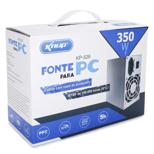 Fonte ATX 350W Bivolt Manual para Computador Knup - KP-526
