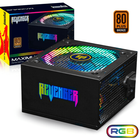 Fonte ATX 550W 80 Plus Bronze PFC Ativo com Led RGB REVENGER - FO-MAX01RGB