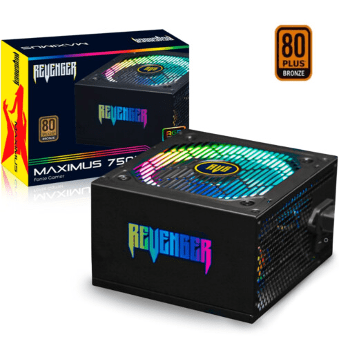 Fonte ATX 750W 80 Plus Bronze PFC Ativo com Led RGB REVENGER - FO-MAX03RGB