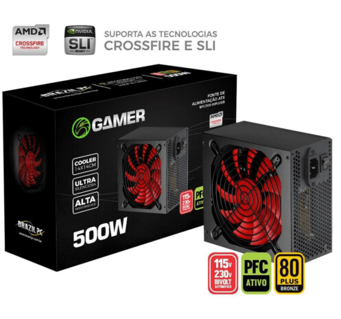 Fonte ATX Brazil Pc 500W Real 80plus Bronze 24 Pinos - BPC/500-80PLUS/B