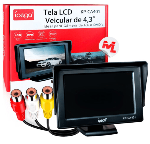 Monitor LCD Veicular 4.3 Polegadas para Camera de Ré - KP-CA401
