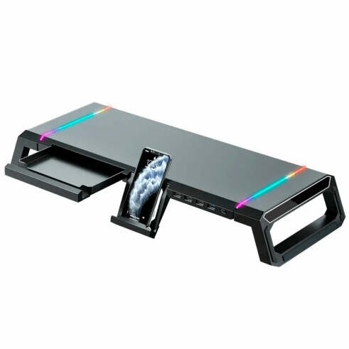 Suporte para Monitor Base Gamer com 4 USB e Led RGB - DELTA-B104