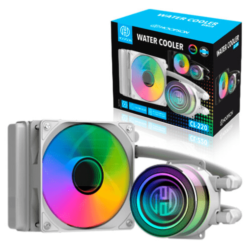 Water Cooler p/ Processador Intel AMD Branco Fan Led RGB HOOPSON - CL-220B