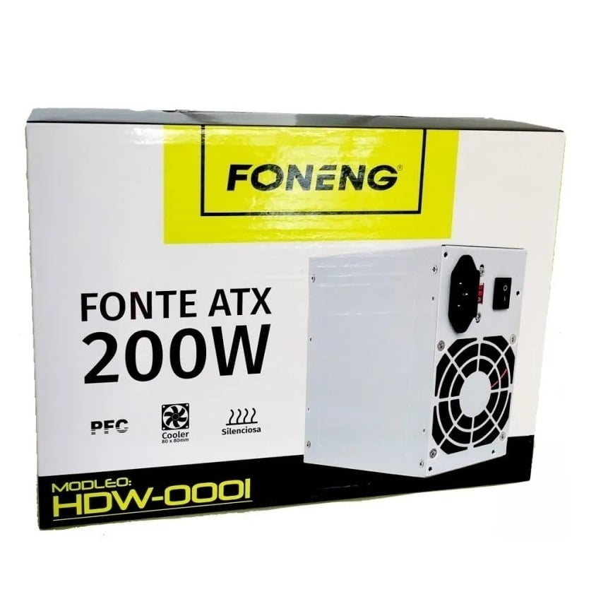 FONTE DE ALIMENENTAÇAO ATX 200W FONENG HDW-0001 BOX+CABO C/ CHAVE