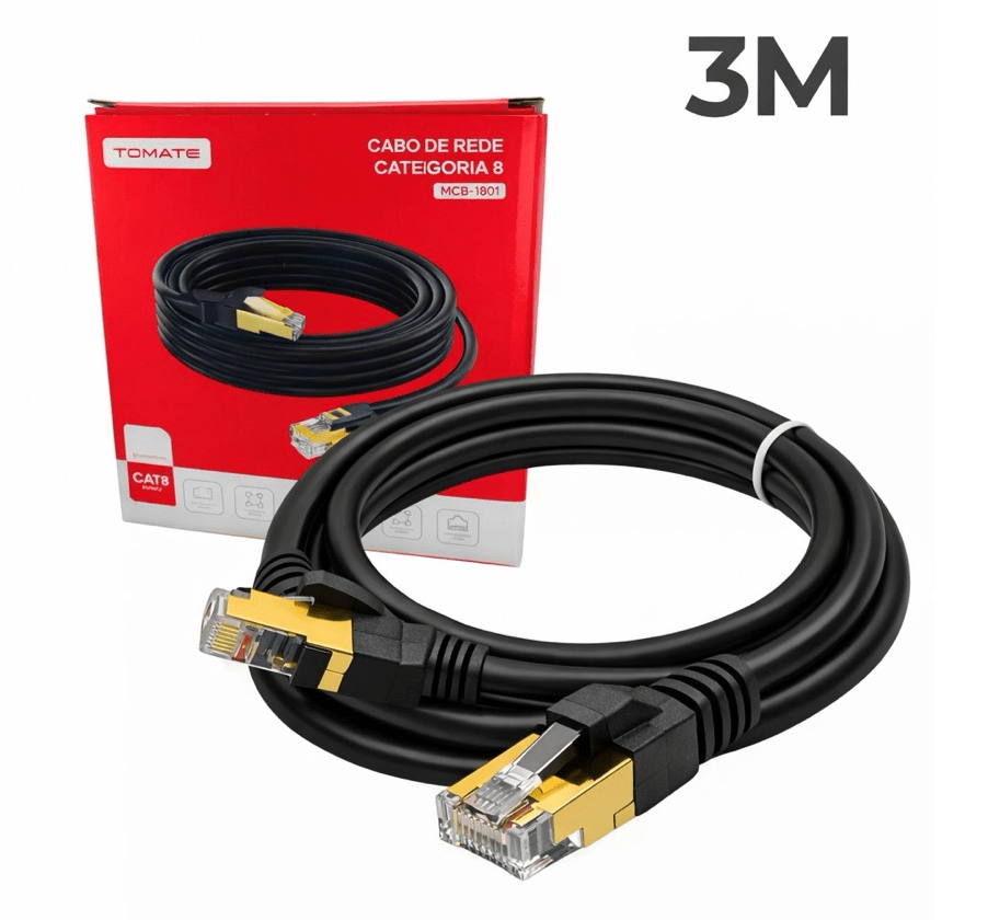 Cabo de Rede CAT8 3 Metros Blindado Tomate MCB-1803
