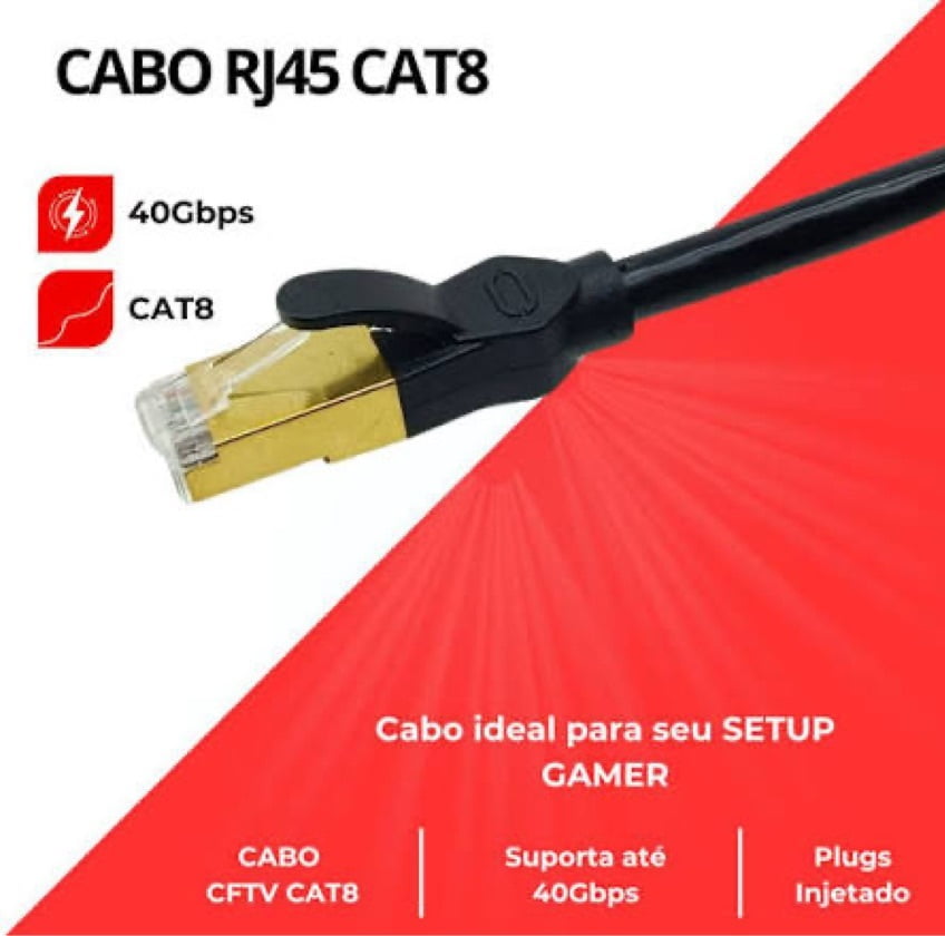Cabo de Rede CAT8 Blindado 5 Metros Tomate MCB-1805