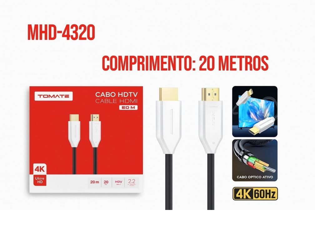 Cabo HDMI para HDMI 4K 20 Metros Tomate MHD-4320