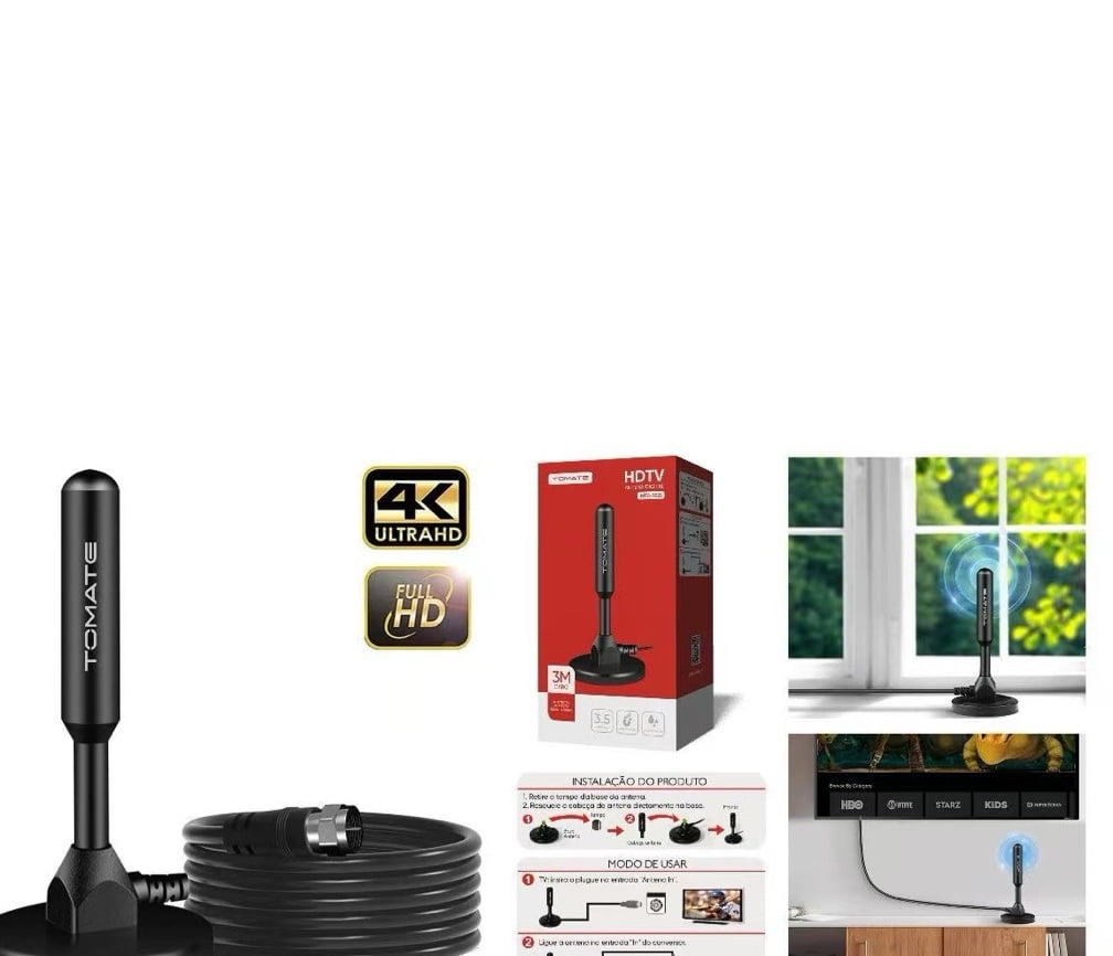 Antena Digital Interna 3m Tomate MTA-3022 Alta Qualidade de Sinal
