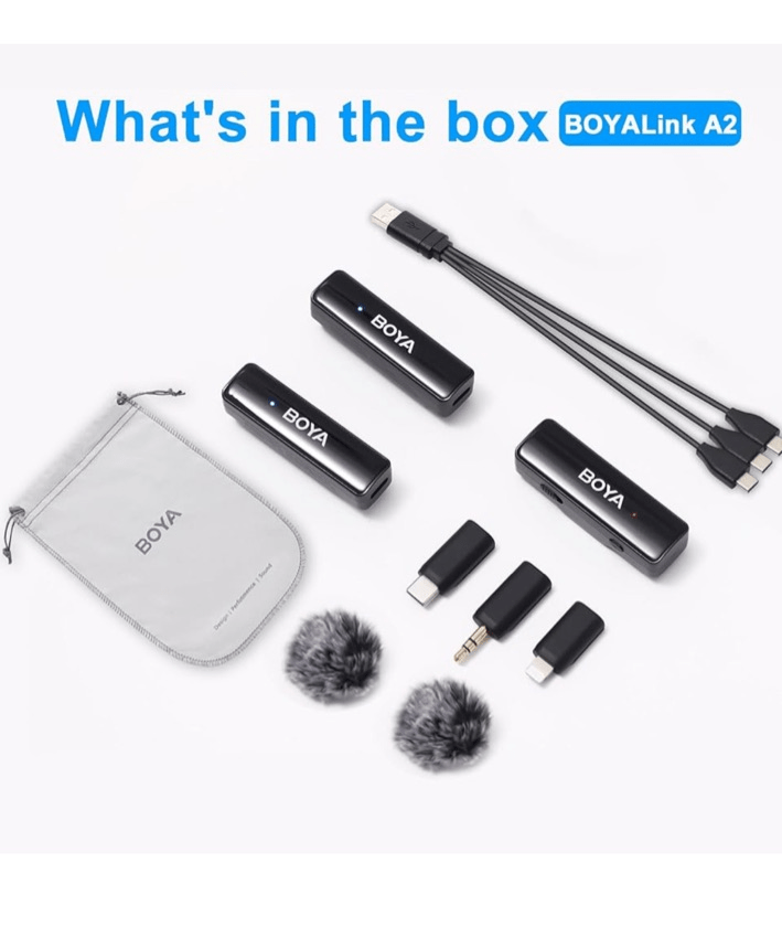 Microfone BOYA Boyalink A2 Lapela Sem Fio para iPhone Android e Câmera