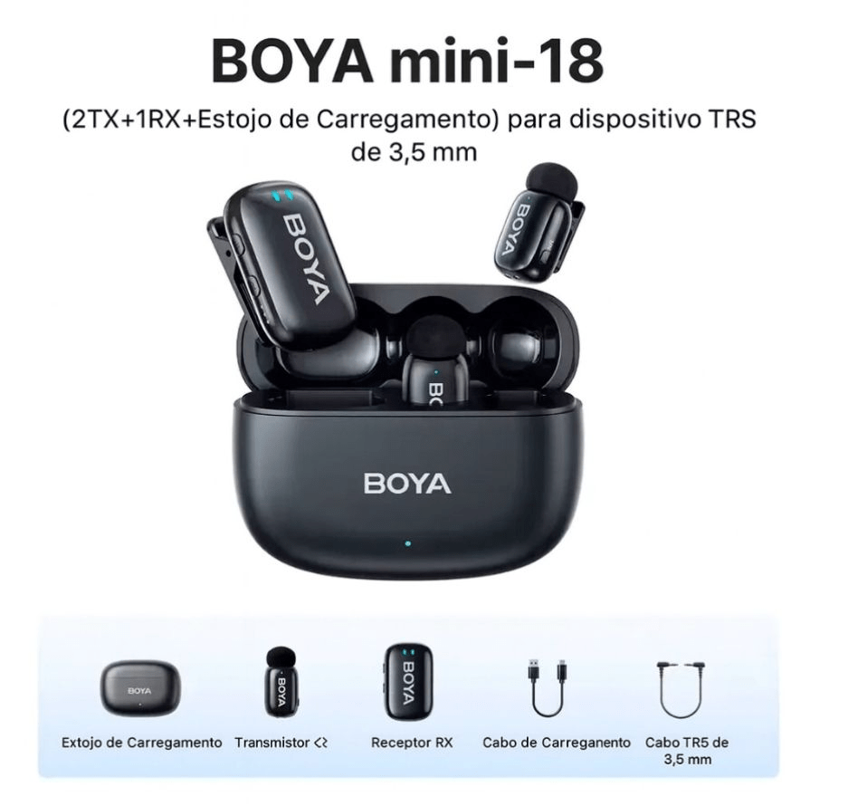 Microfone BOYA Mini-18 Sem Fio 100m para DSLR