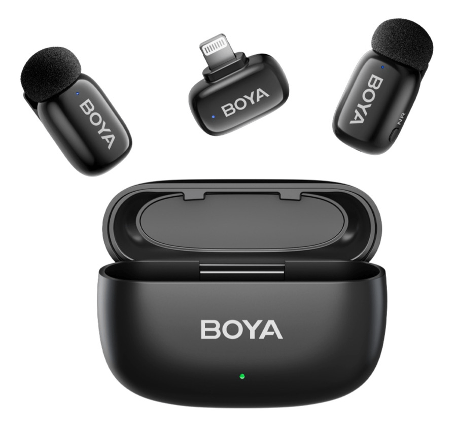 Microfone Boya Mini Lapela Sem Fio Duplo Lightning com Case de Recarga