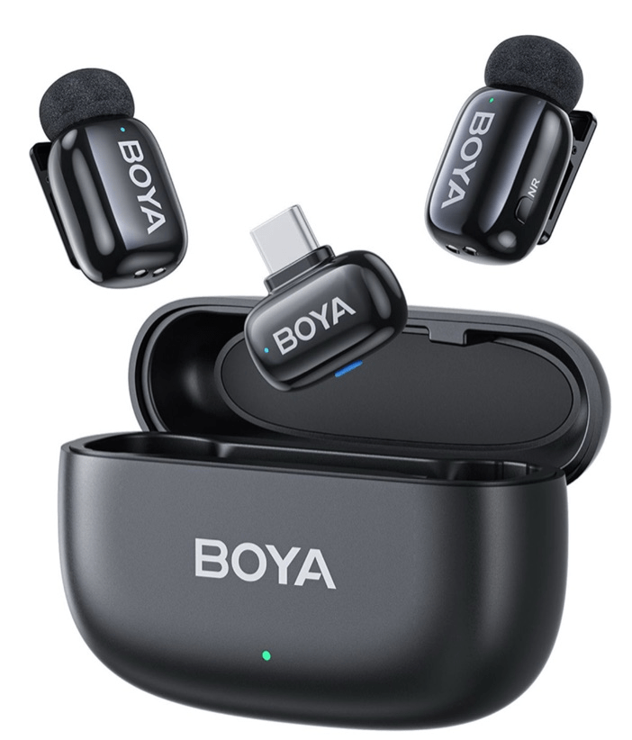 Microfone Boya Mini Lapela Sem Fio Duplo USB-C com Case de Recarga