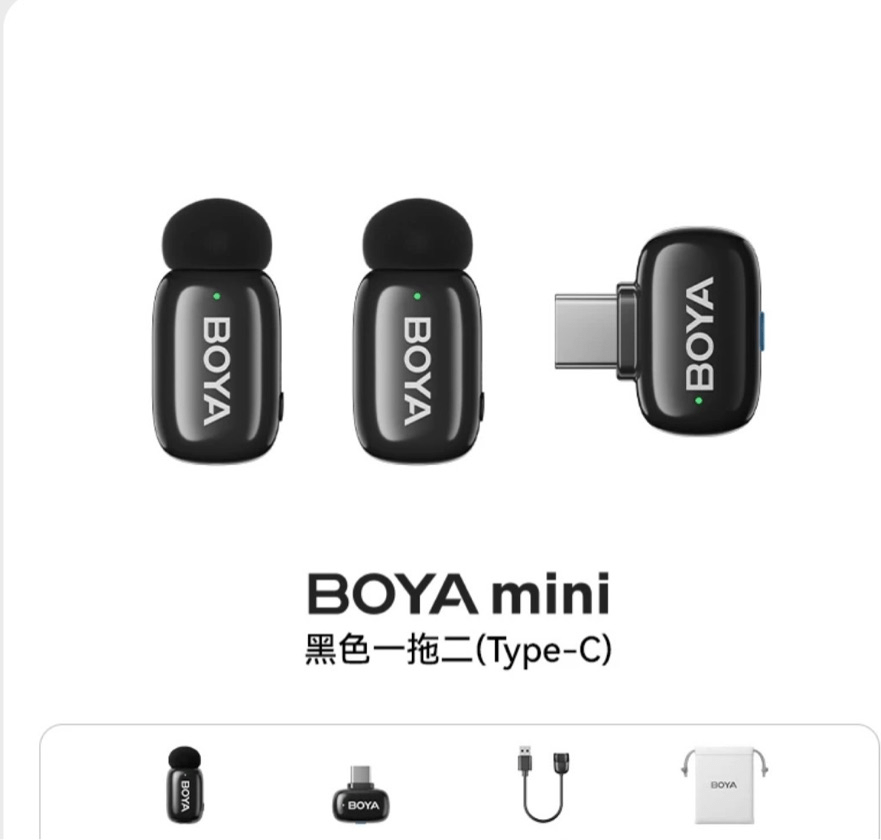 Microfone de Lapela BOYA Mini Duplo Wireless USB-C 2 Mics