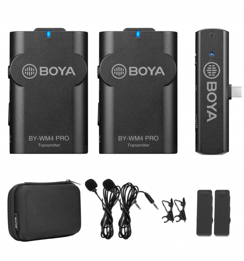 Microfone de Lapela Duplo Sem Fio BOYA BY-WM4 Pro K6 USB-C