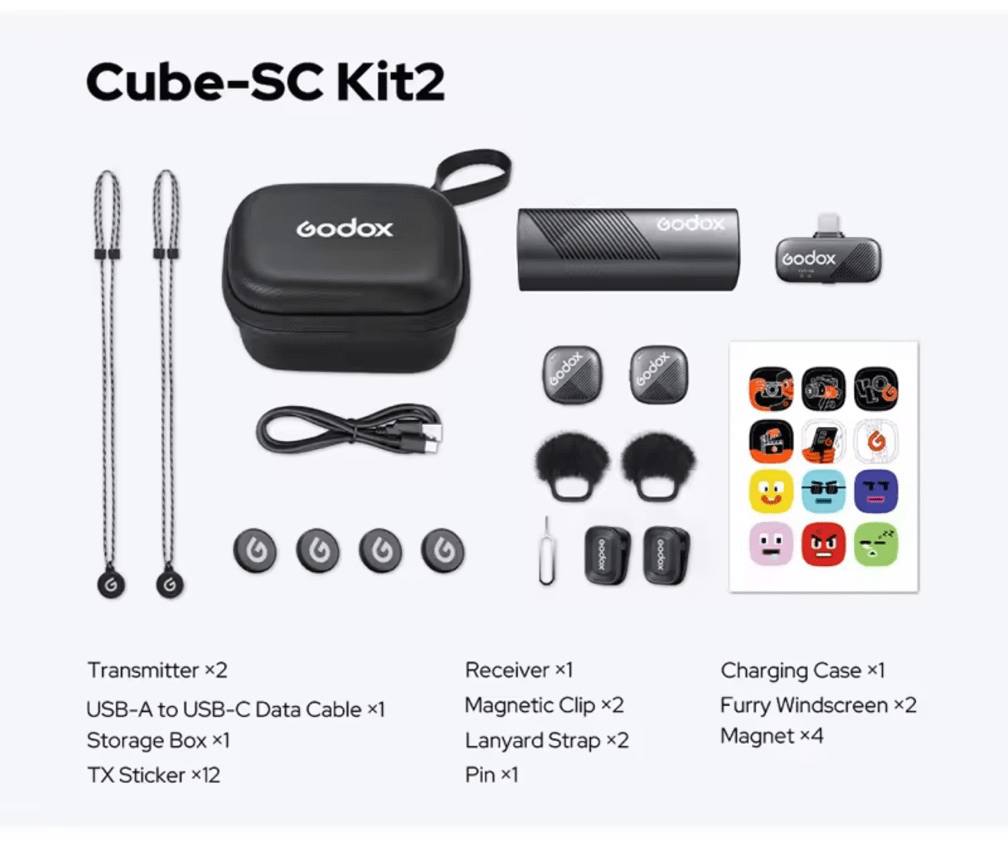 Microfone de Lapela Sem Fio GODOX Cube-SL Kit 2 para iPhone Lightning