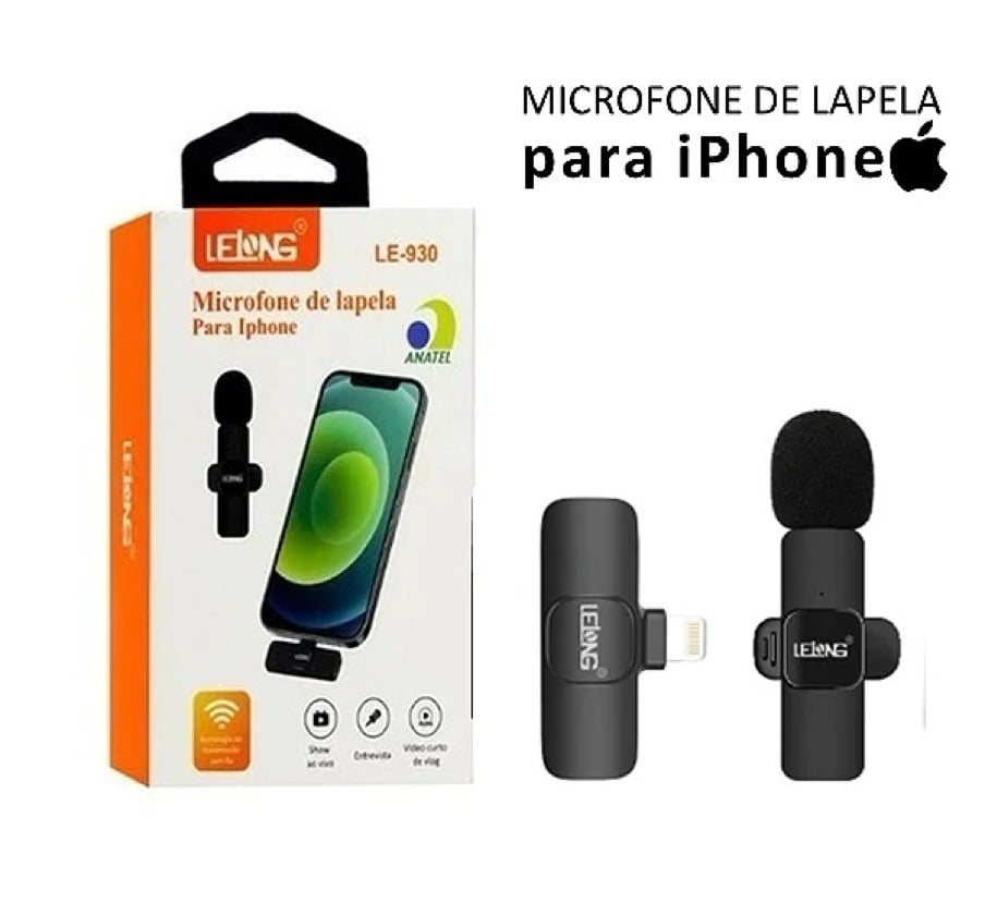 Microfone de Lapela Sem Fio para iPhone Lelong LE-930