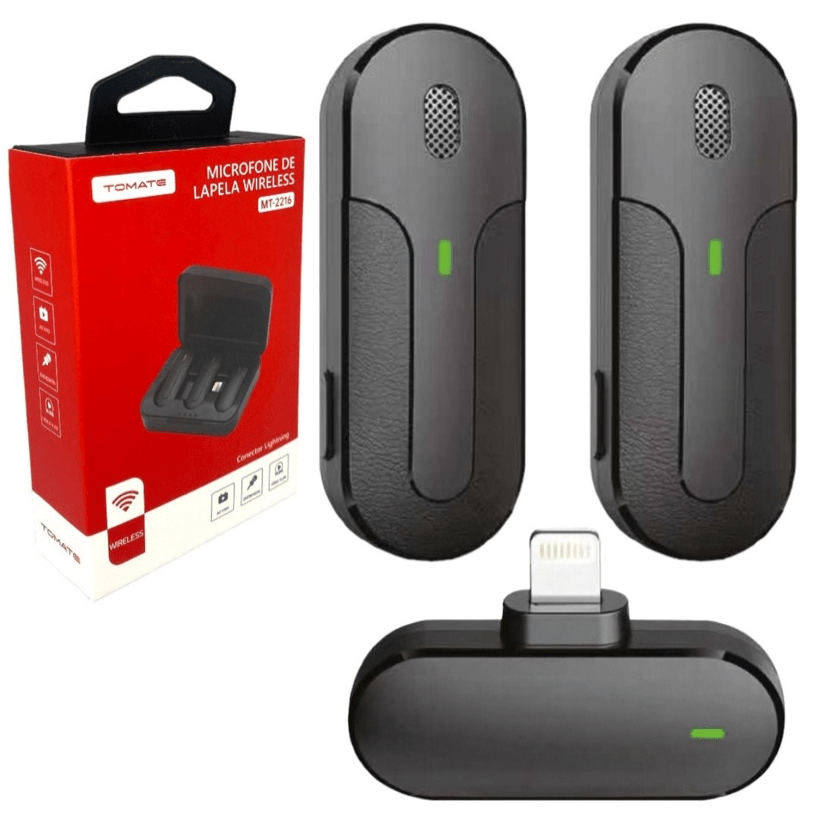 Microfone Duplo Lapela Sem Fio Plug and Play Tomate MT-2216 Preto