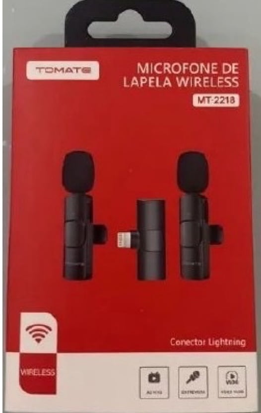 Microfone de Lapela Duplo Sem Fio Lightning Tomate MT-2218