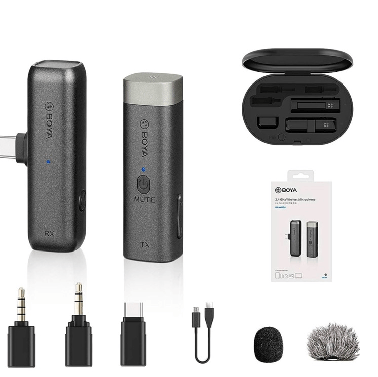 Microfone Lapela Sem Fio BOYA BY-WM3U USB-C para Smartphones