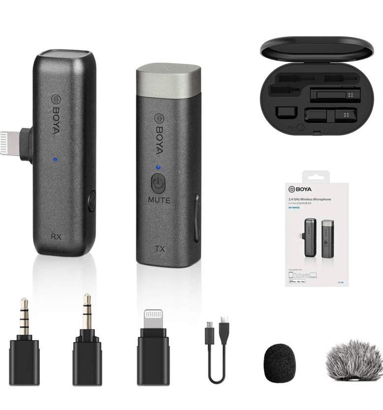 Microfone Sem Fio BOYA BY-WM3D Lightning para iPhone e Câmera