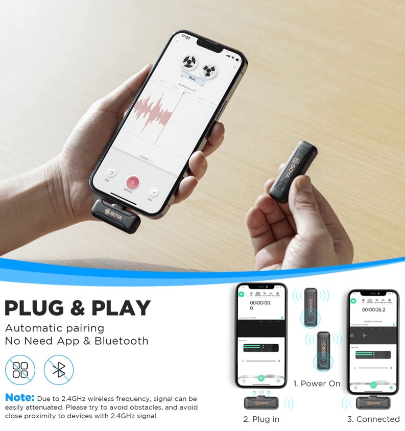 Microfone Sem Fio BOYA BY-WM3T2-D2 Condensador Omnidirecional Preto