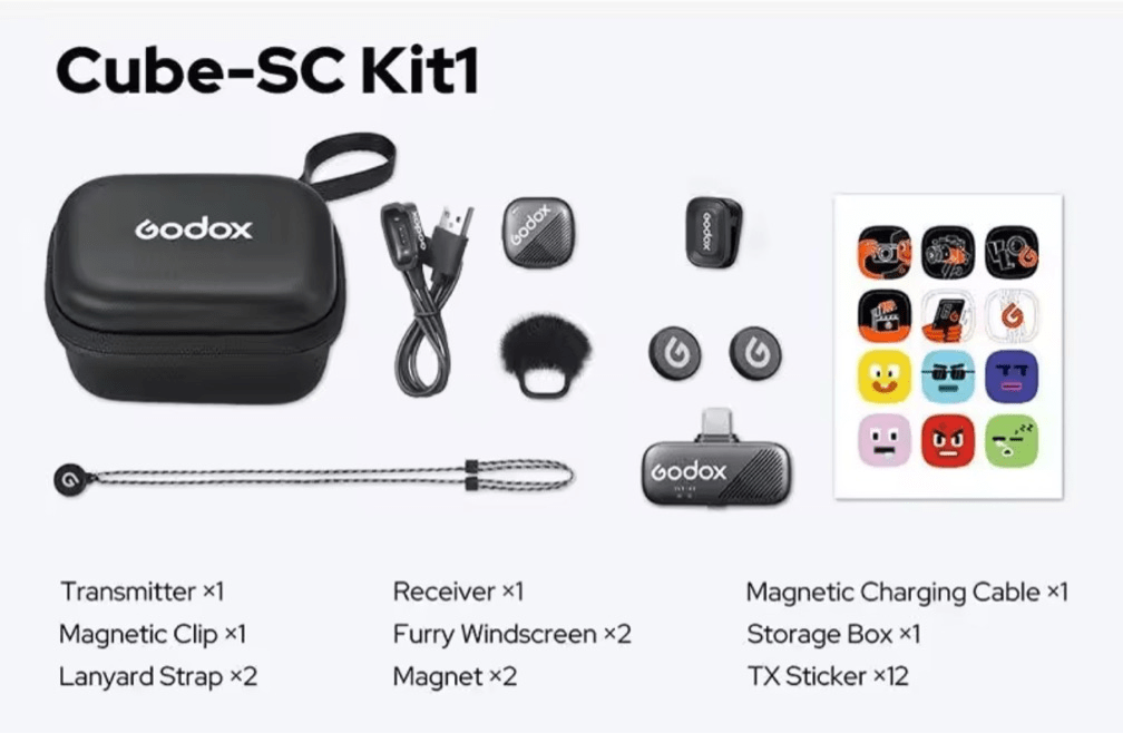 Microfone Sem Fio GODOX Cube-SL Kit1 Preto 2.4G para iPhone